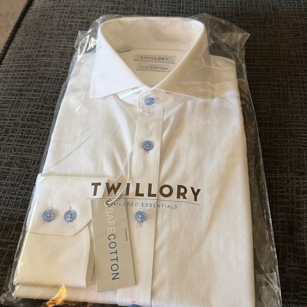 Twillory White Shirt with Blue Buttons